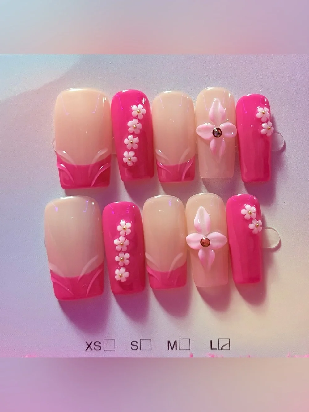 Pink Floral Press-On Nail Set - Womens Nail Accessories